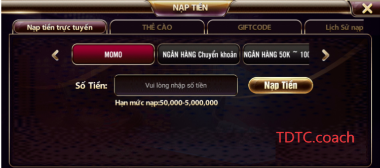 Nạp tiền vào nhà cái TDTC rất hiện đại Nạp tiền vào nhà cái TDTC rất hiện đại