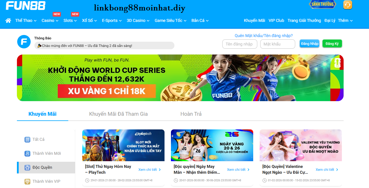 Khuyến mãi gửi tiền fun88 độc quyền